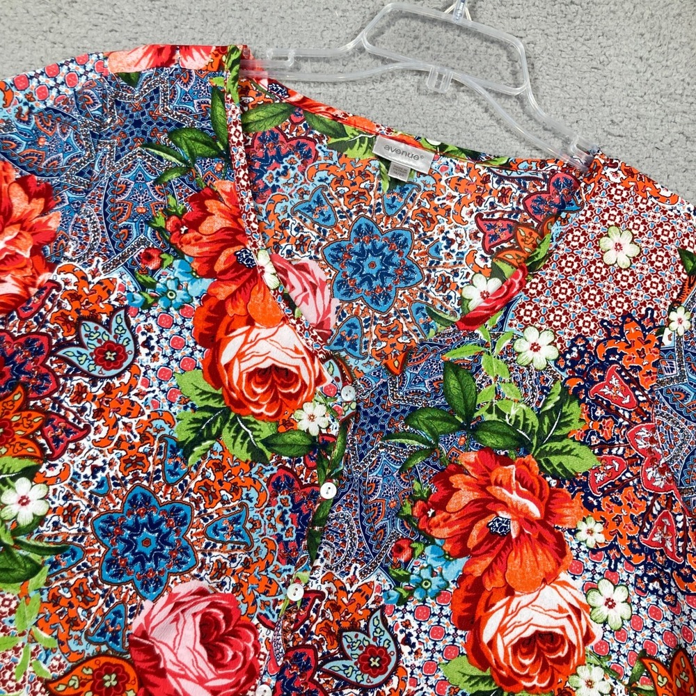 Avenue Button Up Top‎ Women 18/20 Boho Floral Paisley Sharkbite Hem Button Fron